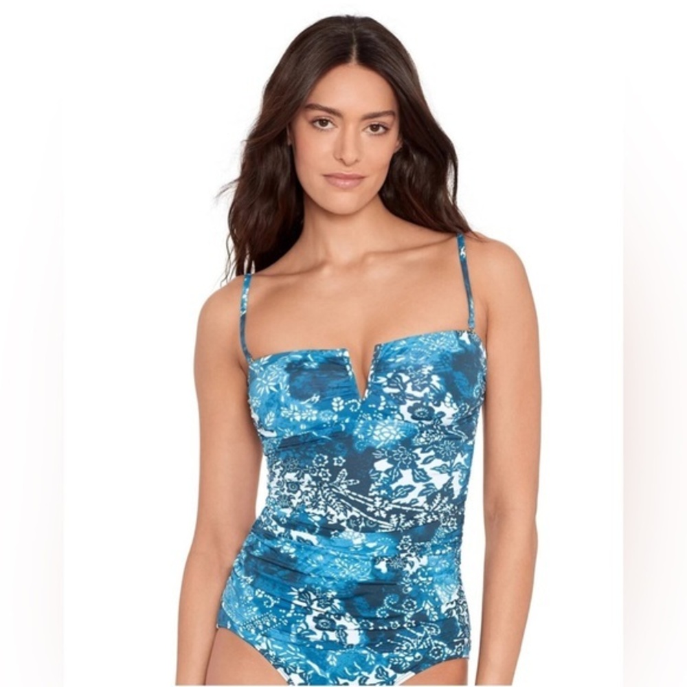 Lauren Ralph Lauren Women’s Indigo Patchwork V-Wire Tankini Top Only NWT 8 #2149